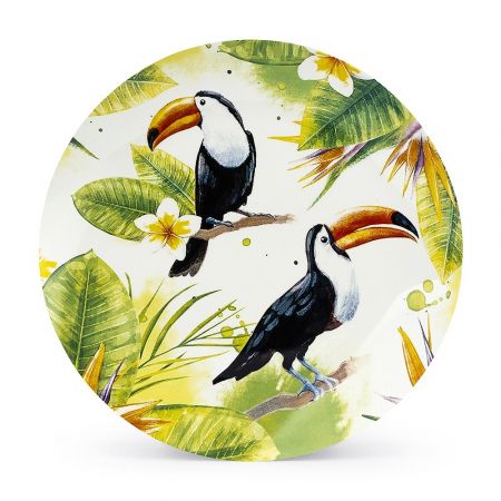 Talerz obiadowy płytki porcelanowy tropikalne tukany wielokolorowy 26,5 cm Koopman