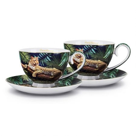 Filiżanki do kawy i herbaty porcelanowe ze spodkami queen isabell wildness zielony 250 ml 2 szt.