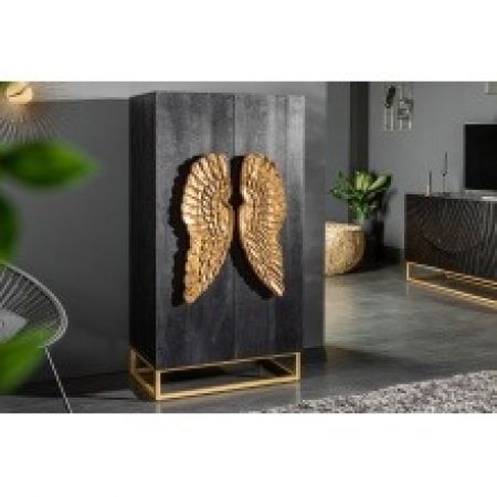Drewniana komoda handmade angel 70 cm mango czarna/złota glamour Invicta