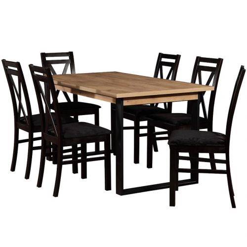 Zestaw stół i krzesła Gracja 1+6 st st42 150x85+48 +W114 wotan/czarny Merkury Market