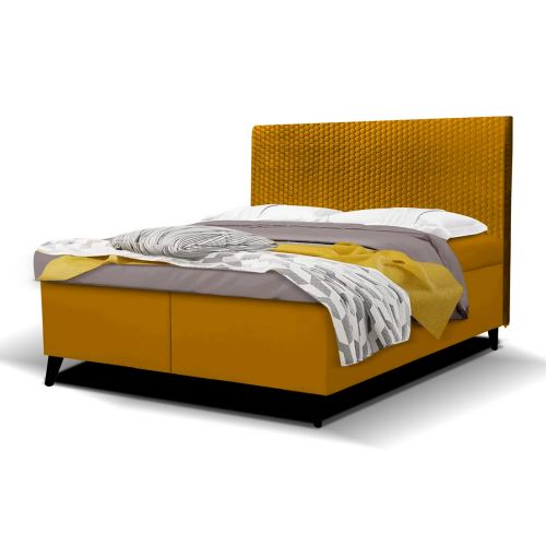 Łóżko kontynentalne 180x200 welur żółte DORMIS 