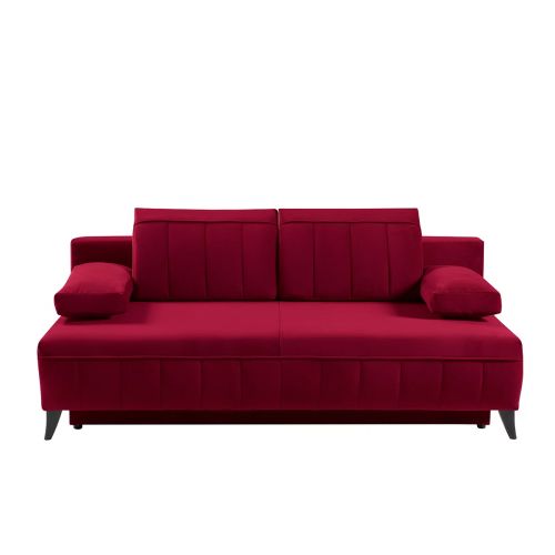 Sofa z funkcją spania z podłokietnikami welur bordowa VENTI 