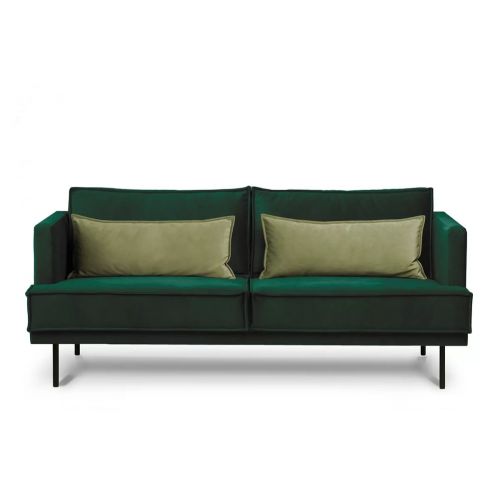 Sofa 3 osobowa do salonu z poduszkami butelkowa zieleń GANZO 