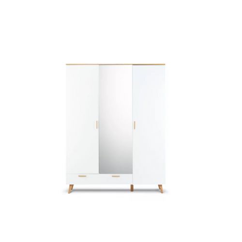 Biała szafa z lustrem w stylu skandynawskim FRISK 
