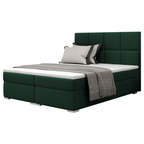 Łóżko kontynentalne 180x200 cm Savelli z pojemnikami i topperem zielony welur hydrofobowy Selsey