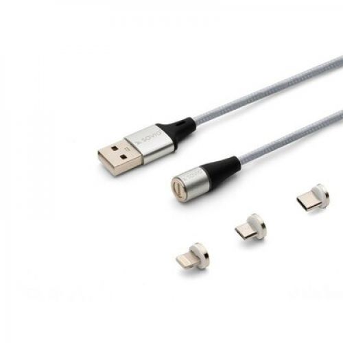 Savio Kabel magnetyczny USB - USB typ C, Micro i Lightning, srebrny, 2m, CL-156