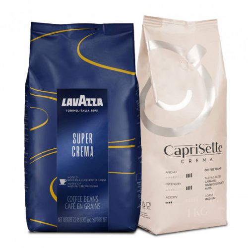 Zestaw kawy ziarnistej “Caprissimo Crema + Lavazza Super Crema