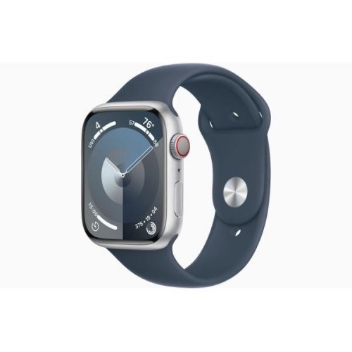 Apple Watch Series 9 GPS + Cellular - koperta 45 mm z aluminium srebrny - pasek sportowy sztormowy błękit - M/L