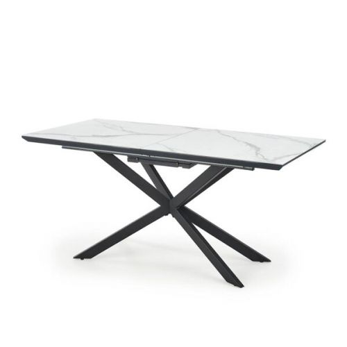 Stół rozkładany Diesel 160-200x90x76 cm, blat ceramika biały marmur,/ciemny popiel, nogi czarne Halmar