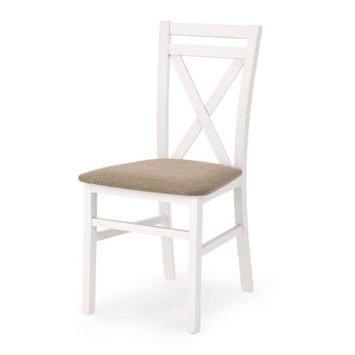 Krzesło Dariusz lite drewno bukowe białe, tkanina Inari 23 beżowa Halmar